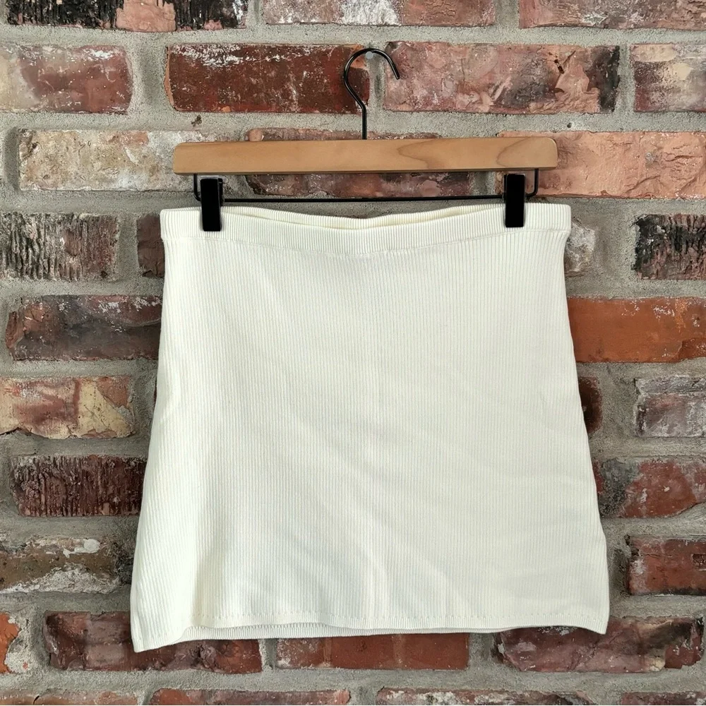 Free People White Laurel Sweater Mini Skirt Rib Knit, L
